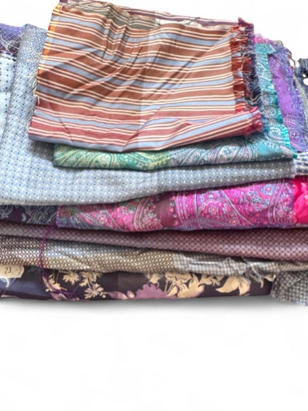 7 Pc 100% Italian Silk Fabric Remnant Lot Paisley Floral Jacquard Multicolor